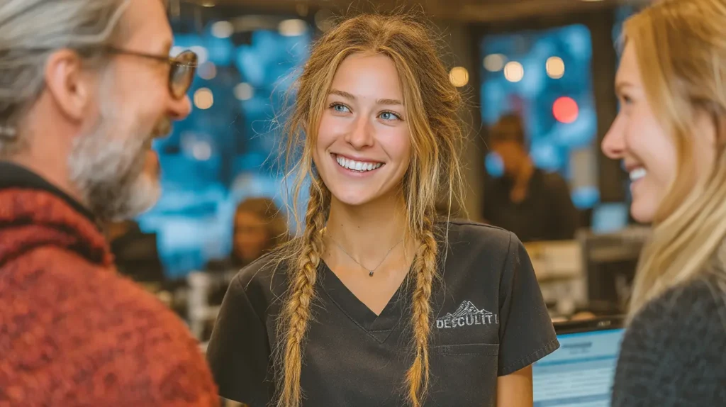 Health Insurance Health Insurance Parent and teen discussing orthodontic insurance forms at dental clinic desk