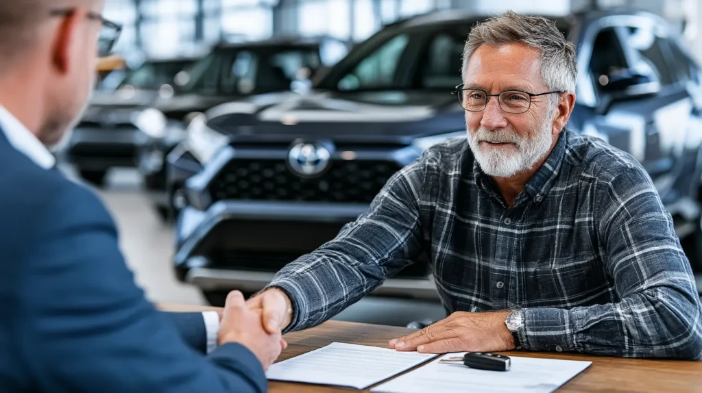 Car Insurance Car Insurance real-life scene showing Toyota auto insurance discussion between driver and advisor
