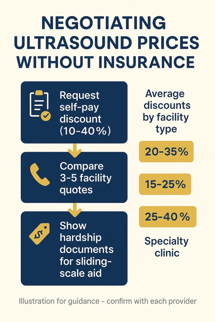 How Much Is an Ultrasound Without Insurance - Complete Guide 2025 How Much Is an Ultrasound Without Insurance infographic checklist of negotiation steps and discount ranges for How Much Is an Ultrasound Without Insurance