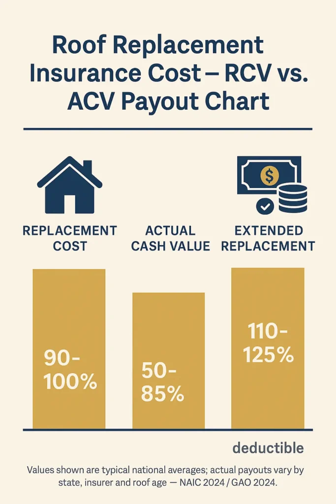 Roof Replacement Insurance Cost – Complete Guide 2025 Roof Replacement Insurance Cost Comparison chart of roof replacement insurance payout types