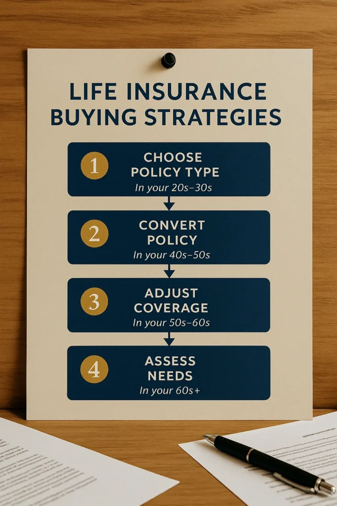 Life Insurance by Age Groups Life Insurance by Age Groups Step-by-step life insurance buying strategies at different ages shown in a clear flowchart