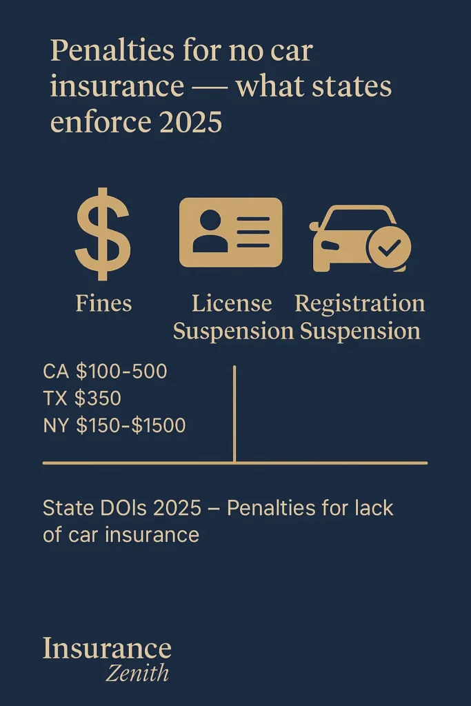 State Car Insurance Requirements — Complete Guide 2025 State Car Insurance Requirements Highlight of penalties for driving without required car insurance in states — fines, suspensions 2025 data