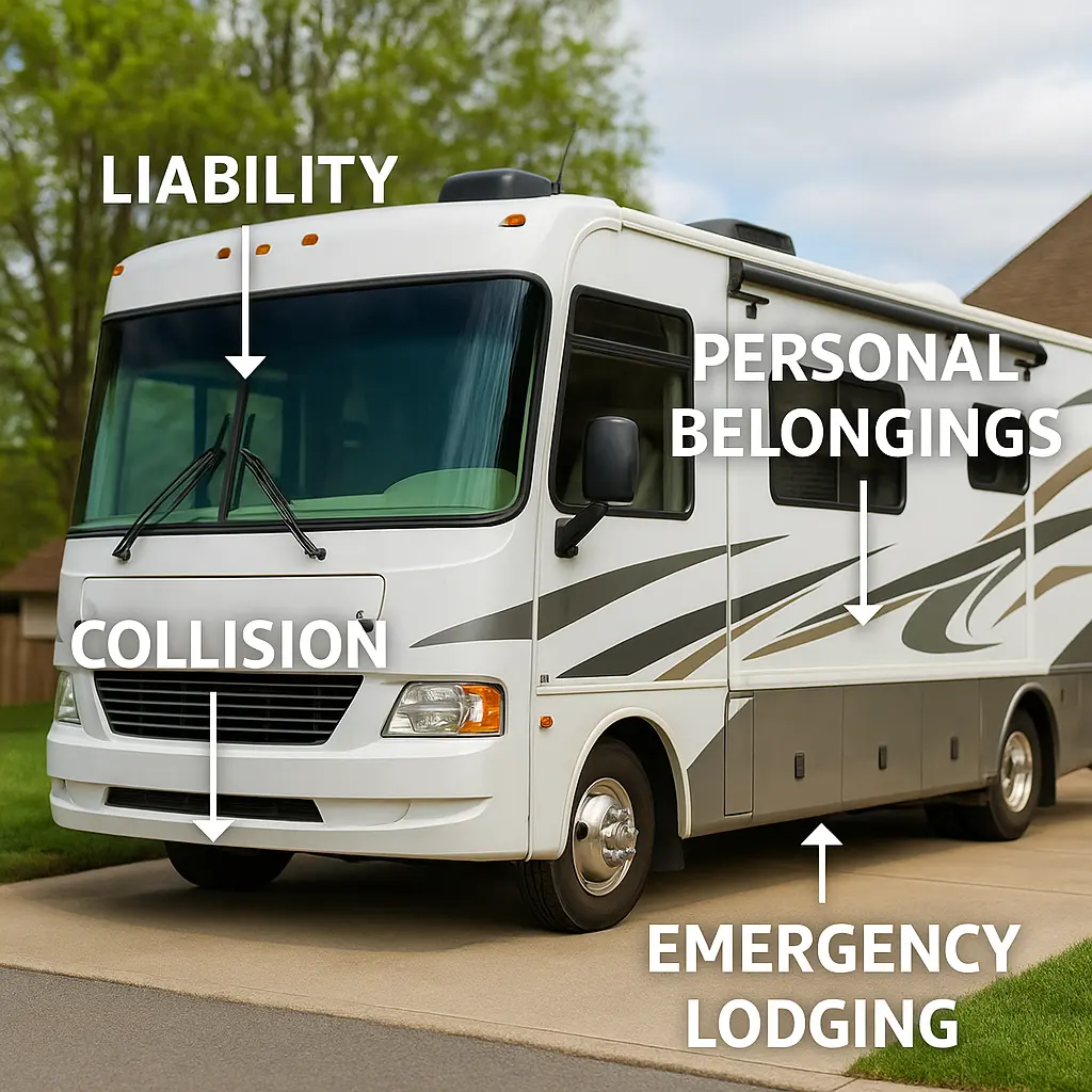 Temporary Motorhome Insurance — Essential Guide 2025 Temporary Motorhome Insurance Coverage breakdown for motorhome insurance including liability, collision and personal belongings protection