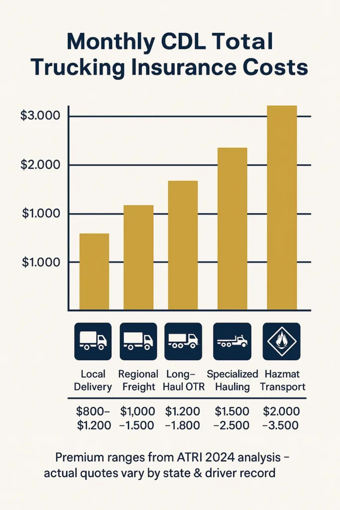 Total Trucking Insurance - Complete Guide 2025 Total Trucking Insurance comparison chart of monthly total trucking insurance costs by operation type