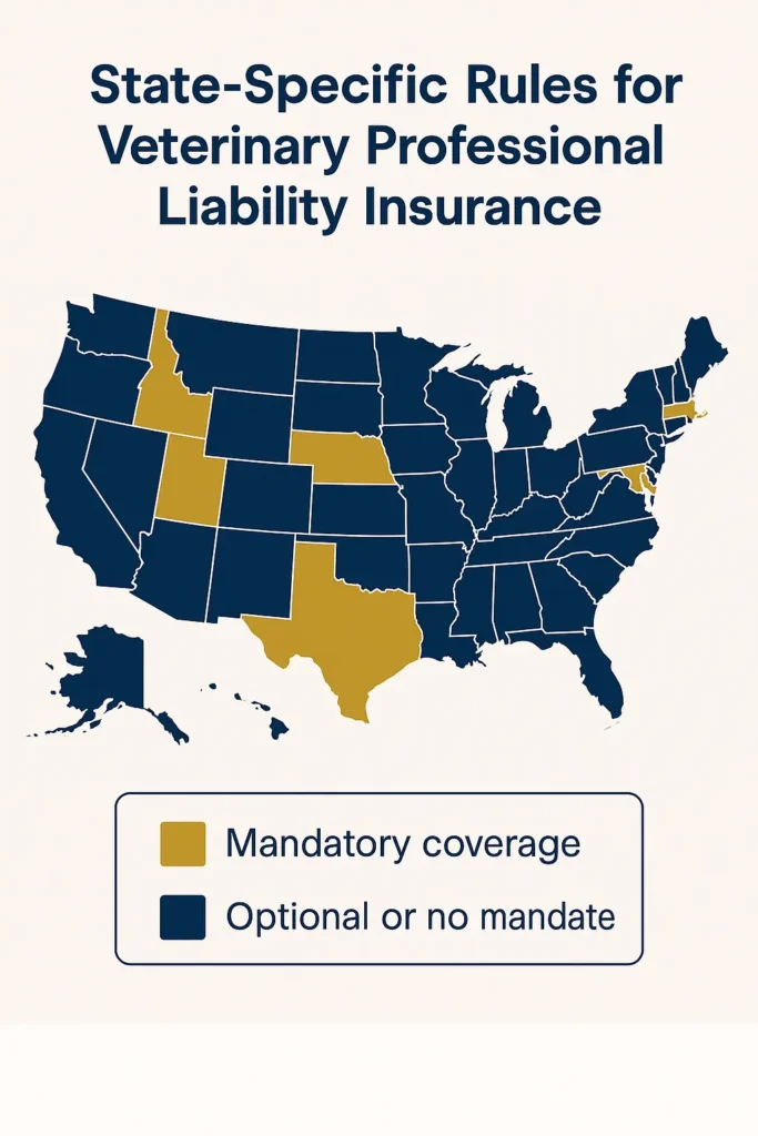Veterinary Professional Liability Insurance - Complete Guide 2025 Veterinary Professional Liability Insurance US state map highlighting differences in Veterinary Professional Liability Insurance requirements