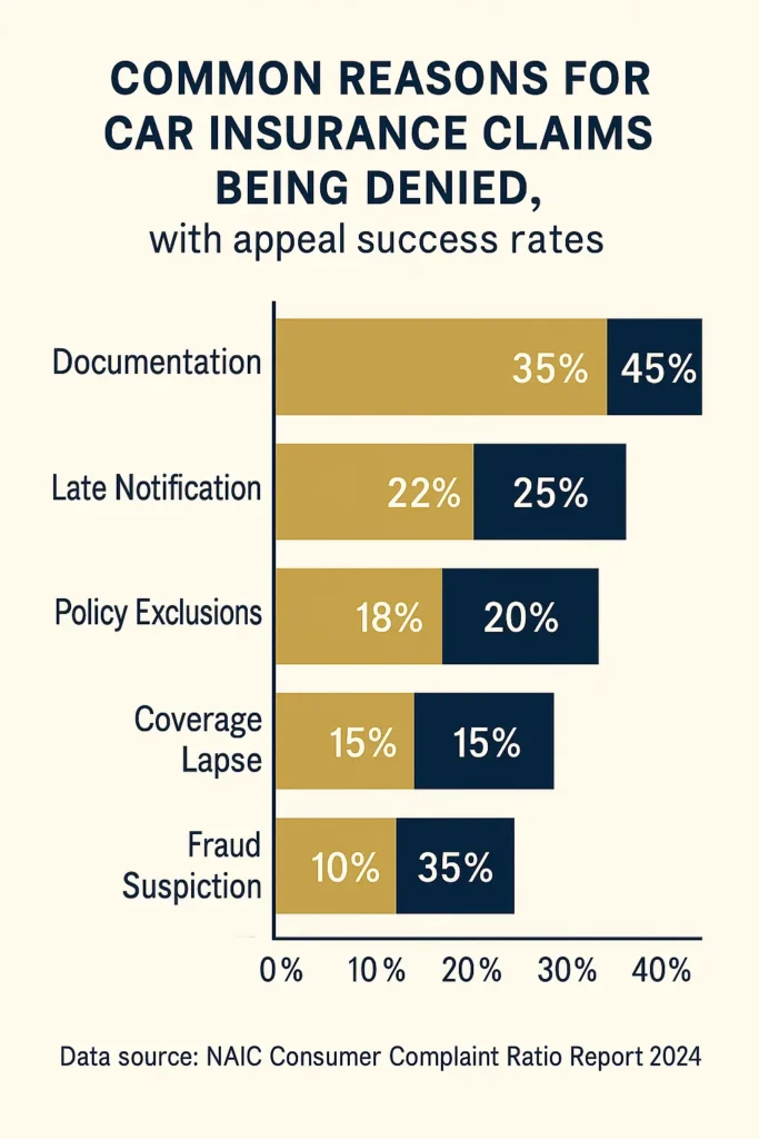 Car Insurance Claim Denied: 7 Steps to Appeal Successfully 2025 car insurance claim denied chart of common reasons for Car Insurance Claim Denied with appeal success rates