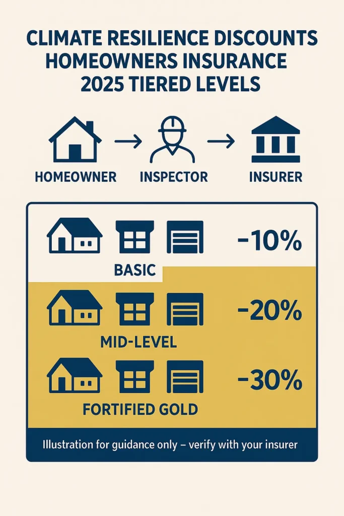 Climate Resilience Discounts Homeowners Insurance 2025: 8 Money-Saving Facts climate resilience discounts homeowners insurance 2025 diagram of tiered discount levels for Climate Resilience Discounts Homeowners Insurance 2025