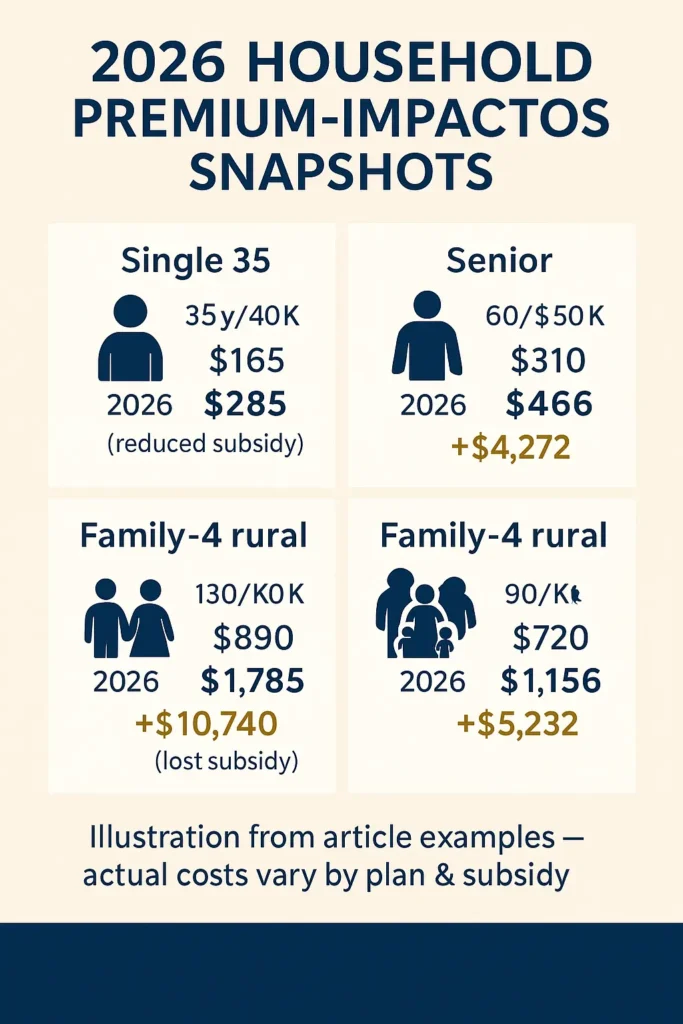 Colorado Health Premiums 2026: Essential Rate Changes Guide Colorado Health Premiums 2026 checklist-style infographic showing 2026 cost-impact examples for typical Colorado households