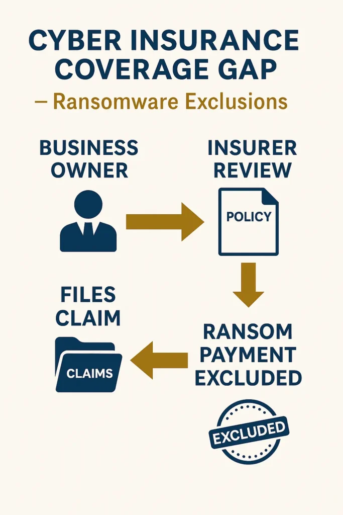 Understanding Cyber Insurance Coverage Gap Small Business 2025: Complete Protection Guide cyber insurance coverage gap small business 2025 diagram showing who handles ransomware exclusions in cyber insurance coverage gap small business 2025 claims