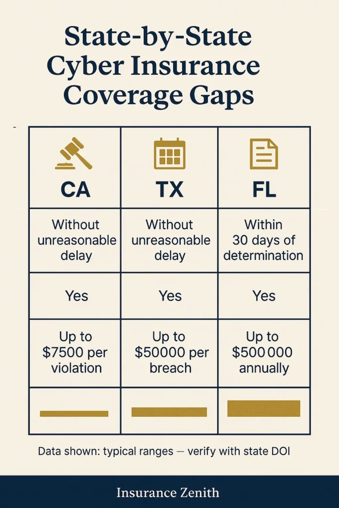 Understanding Cyber Insurance Coverage Gap Small Business 2025: Complete Protection Guide cyber insurance coverage gap small business 2025 comparison chart of state regulatory variations affecting cyber insurance coverage gap small business 2025