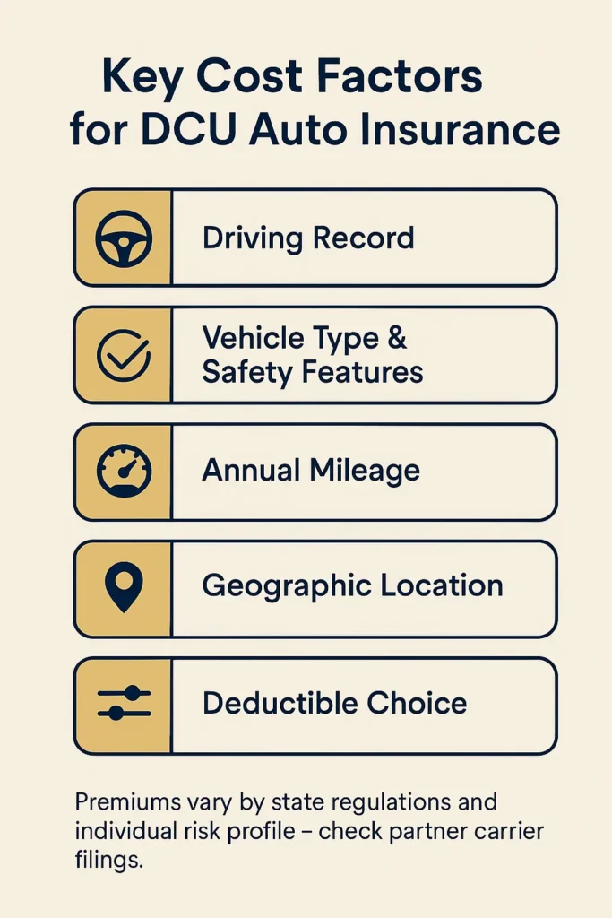 Essential Guide to DCU Auto Insurance 2025 dcu auto insurance checklist of primary cost factors influencing DCU auto insurance premiums