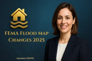 FEMA Flood Map Changes 2025 – professional banner with flood-risk icon and blue gradient backgroun