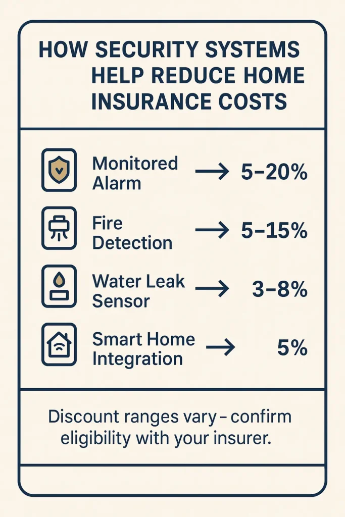 How to Reduce Home Insurance Costs How to Reduce Home Insurance Costs infographic checklist showing how home security systems reduce insurance premiums