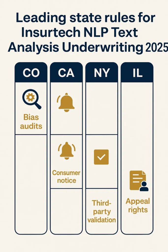 Insurtech NLP Text Analysis Underwriting 2025: Complete Guide insurtech nlp text analysis underwriting 2025 comparison chart of leading state regulations for Insurtech NLP Text Analysis Underwriting 2025
