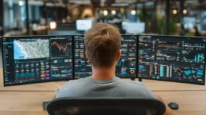 insurance underwriter and client reviewing AI-powered NLP underwriting report