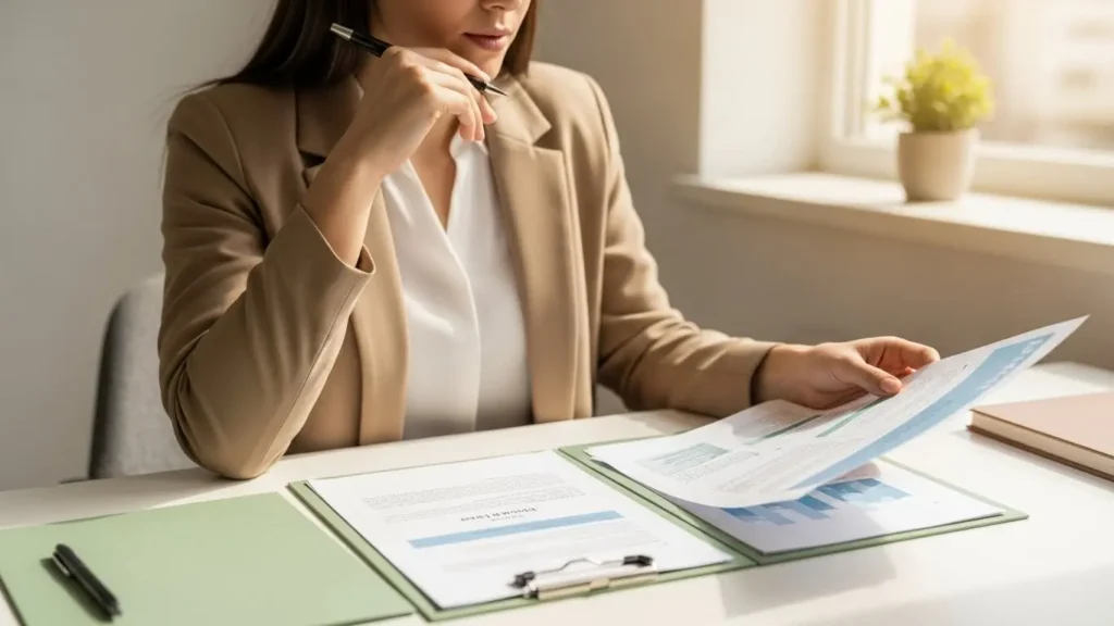 Business owner comparing health insurance plan options side by side at desk