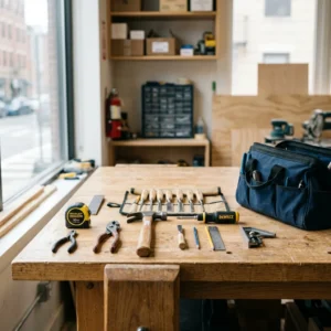 Business Insurance by Industry & Trade hub hero, a tidy small-trade workplace such as a contractor's tools or a salon station in soft natural light