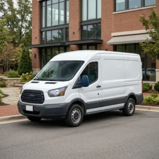 Commercial Auto, a clean parked commercial work van outside a small business