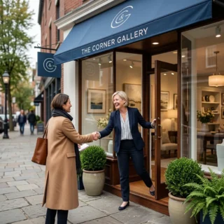 General Liability, a welcoming small-business storefront with an owner greeting a customer