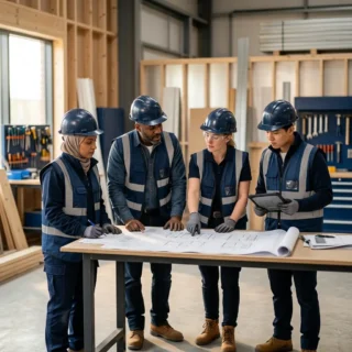 Workers' Comp, a small-business team working safely together on a tidy worksite